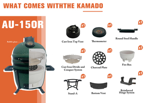 Parrilla de Carbón Kamado Verde de 15 Pulgadas con Control Remoto, sin Humo, para Exteriores, Premium, de Cerámica, para Jardín, Auplex - Product Image 3