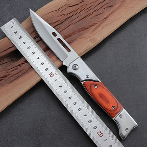 Hongrui 2025 Venta caliente cuchillo plegable botón bloqueo de seguridad para Camping mango de madera y hoja de acero inoxidable - Product Image 2