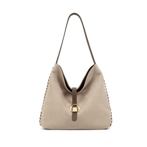 Bolso de Hombro Tipo Hobo de Cuero Genuino de Primera Calidad, Estilo Coreano, Minimalista, con Borde Cosido, Grande y Lujoso - Product Image 4