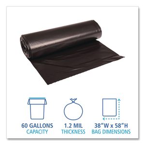 Can Liners 38x58 Black 60 Gallon 1.2 Mil Heavy Duty Trash Bags - Product Image 1