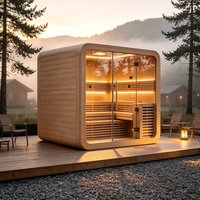 Sauna Portabel untuk Luar Ruangan, Sauna Inframerah Model Tong, Sauna Luar Ruangan dengan Tungku Kayu, Pemanas Sauna Kering dengan Pintu Kaca