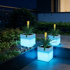 Lampe solaire LED carrée pour pot de fleurs, éclairage de jardin extérieur, lumière de sol, étanche IP65, lumière blanc chaud 3500K, à bouton-poussoir - Product Image 5