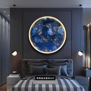 Homedecor Décoration de chambre à coucher Lune Terre Planète circulaire Art mural Lumière LED Cadre rond <span class=keywords><strong>Diamant</strong></span> Cristal Porcelaine <span class=keywords><strong>Peinture</strong></span> murale - Product Image 4
