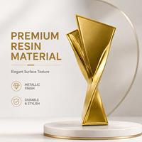 Trophée en résine HBL personnalisé avec logo gravé, finition mate or, argent, or rose, double lame torsadée, pour cérémonie d'entreprise, souvenir