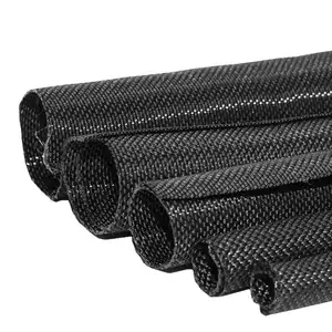 PET Flame Retardant Telescopic Mesh Sleeve Self-closing Polyester Sleeve Textile Casing Black Self-rolling Textile Casing