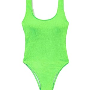 Traje de baño sexy de una pieza, color verde fluorescente, ajustado, de cintura alta, ropa de playa para mujer, material de spandex - Product Image 5