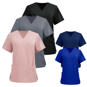 Multicolore Plus Size New Stretch Single Top Wash Sets Men's & Women's V-Neck Pocket Short Sleeve Thin Nurse Clothes - Product Image 1