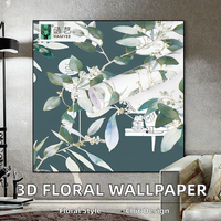 Papier peint 3D moderne blanc et vert à motifs floraux, auto-adhésif, résistant à l'humidité, pour la décoration de la maison, idéal pour le salon