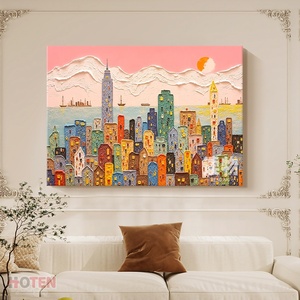 HOTEN <span class=keywords><strong>Peinture</strong></span> à l'huile abstraite de <span class=keywords><strong>paysage</strong></span> <span class=keywords><strong>urbain</strong></span>, texture peinte à la main sur toile, art original, décoration murale pour chambre/salon - Product Image 4