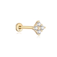 Piercing de cartilage en titane ASTM F136 avec zircone cubique ronde à dos plat, bijoux de corps, vente en gros, fournisseur OEM, ODM
