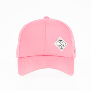 Gorra de golf rosa al por mayor de perfil bajo, de 6 paneles, estructurada, de poliéster, a cuadros, perforada con láser, snapback, parche de silicona, bolsillo oculto - Product Image 2