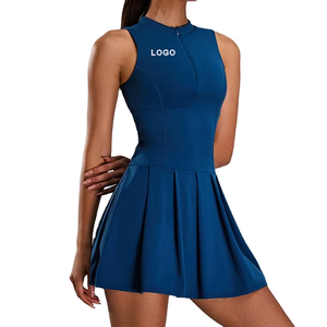 Women's Custom Logo Zipper Pleated Tennis Sports Dress Breathable Clothing For Outdoor Running Fitness OEM Sports Wear