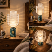 Lampe de table contemporaine en matériaux naturels, base en marbre, abat-jour en verre côtelé, lumière G9 pour hall d'hôtel, chambre à coucher, intérieur