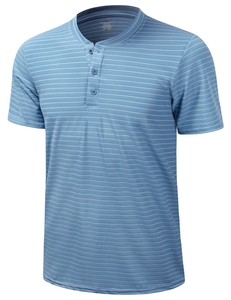Nuevas Camisetas de Golf a Rayas Henley para <span class=keywords><strong>Hombre</strong></span>, Camisetas de Manga Corta que Absorben la Humedad y se Secan Rápidamente, Transpirables, de Nailon/Spandex, OEM - Product Image 2