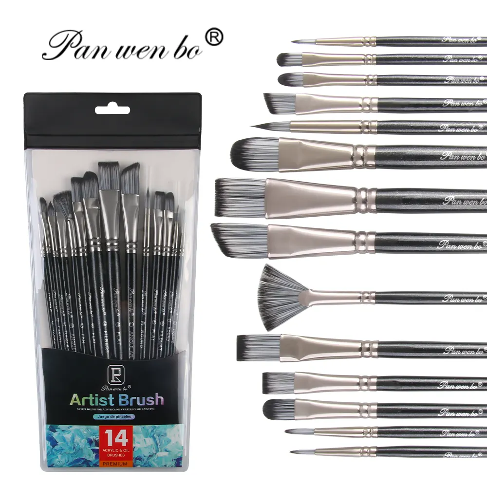 Peinture à l'aquarelle Brosses à cheveux en nylon souple peinture 14pcs ensembles de pinceaux pinceaux professionnels pour la peinture d'art