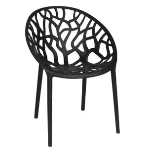 โรงงานขายส่งสีดําราคาถูกทันสมัย pp เรซิ่นต้นไม้ร้านอาหารเก้าอี้คาเฟ่ออกแบบเก้าอี้รับประทานอาหารพลาสติกวางซ้อนกันได้พร้อมแขน