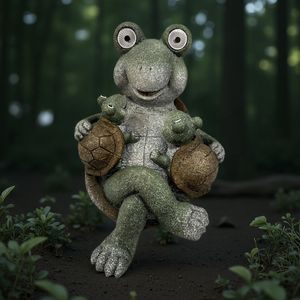 Figurine de tortue mère et bébé à énergie solaire Quanfangyuan, décoration de jardin extérieur, sculpture d'animal de dessin animé, 31x28x34cm - Product Image 3