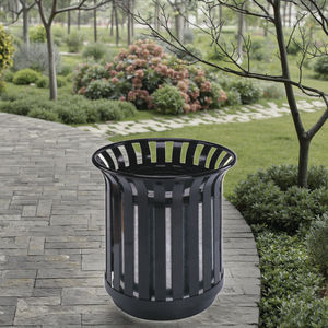 Poubelle d'extérieur ronde enduite de poudre noire-Poubelle et poubelle de conception de panier floral avec grille décorative - Product Image 4