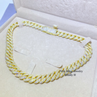 Hip Hop Iced Out Perhiasan Harga Pabrik Micro Pave Kualitas Tinggi Vvs D Warna Berlian 12Mm Rantai Tautan Kuba Moissanite
