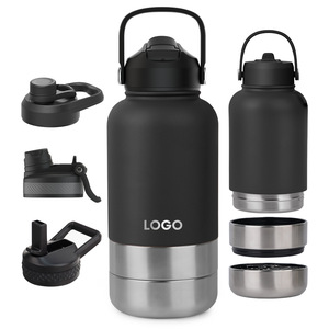 Özel logo 3-in-1 tarzı 32 OZ taşınabilir paslanmaz çelik Pet besleyici açık köpekler için seyahat kasesi yalıtımlı köpek su şişesi - Product Image 3