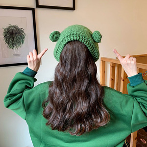 Winter Cute Frog <b>Beanie</b> Hat Fluffy Cable Knitted <b>Beanies</b> With Earflap Knit Frog Headband Caps <b>Slouchy</b> Warm Women Knit Hats - Product Image 3