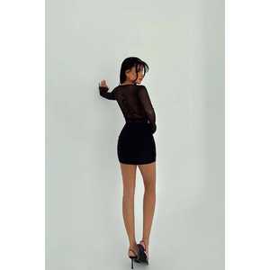 Mini-robe moulante noire transparente en maille pour soirées, col montant, ornée de perles, dentelle découpée, imprimé bandage, taille empire, courte - Product Image 1