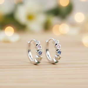 Pendientes de Aro con Estrella Blanca Champán, Plateados en Plata, con Cristales de Estrás y Engaste de Bisel, Joyería de Moda para Mujer, Regalo - Product Image 2