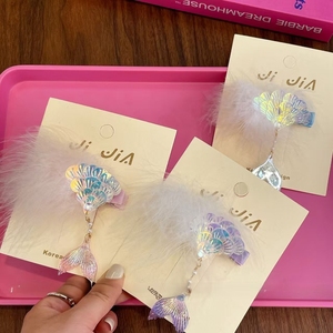 Pince à cheveux <span class=keywords><strong>queue</strong></span> <span class=keywords><strong>de</strong></span> <span class=keywords><strong>sirène</strong></span> en plumes pour enfants, accessoire capillaire coquillage rêveur pour <span class=keywords><strong>fille</strong></span> - Product Image 5