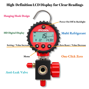 Manomètre numérique JF01H -14,5-800 psi, testeur haute pression, précision 0,5 % FS, 87 réfrigérants, outil de réparation HVAC à valve unique - Product Image 3