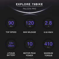 2025 초고속 전기 먼지 자전거 72v 10kw 피크 파워 90 km/h 최대 속도 79 자전거 팔콘 프로 먼지 전자 자전거