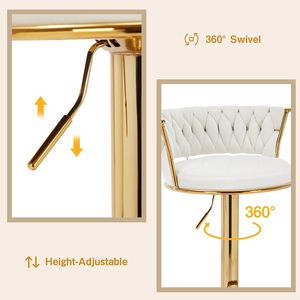 Sillas de Bar de Diseño Moderno y Elegante Estilo Nórdico en Terciopelo <span class=keywords><strong>Blanco</strong></span> con Detalles Dorados, Sillas Altas para Comedor, Lujosas Sillas de Bar de Terciopelo - Product Image 3