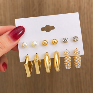 Nouvel ensemble de boucles d'oreilles créoles grandes plaquées or avec perles et motifs géométriques en forme de cœur pour femme, idéal pour les fêtes et comme cadeau. - Product Image 2