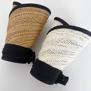 Sombrero tejido con visera para mujer, ala ancha, protección solar para verano, transpirable, color sólido, para adultos, femenino, no plegable - Product Image 4