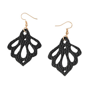 Pendientes de cuero huecos con forma de lágrima negra, accesorio de moda con forma de planta - Product Image 5
