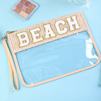 Sac cosmétique transparent en PVC avec dessus tissé et broderie de lettres, imperméable, portable, organiseur de maquillage de voyage pour usage quotidien