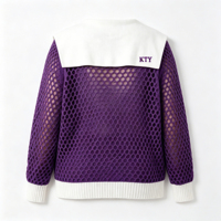 Cardigan en tricot personnalisable grande taille pour sororité, avec maille filet ajourée, col marin et broderie de lettres