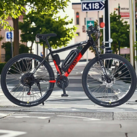 Vélo de montagne électrique à batterie au lithium 36V 350W sans balais, 29 pouces, 21 vitesses, frein à disque, cadre en acier, suspension arrière, nouveau design
