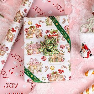 Papel de Regalo Navideño con Diseño de Casa de Jengibre Rosa, Reversible, con Estampado de Bastones de Caramelo, para Fiestas Navideñas, Año Nuevo, Niños - Product Image 2