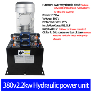 Unité d'alimentation bidirectionnelle à double circuit haute efficacité 2,2 kW 380 V pour systèmes hydrauliques, plateformes <span class=keywords><strong>de</strong></span> travail aérien hydrauliques et dispositifs hydrauliques - Product Image 2