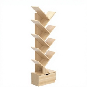 Bibliothèque en bois créative et moderne en forme d'arbre avec 8 étagères et un tiroir inférieur - Product Image 1