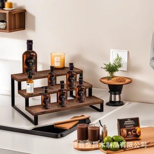 Wooden Three Tiered <b>Shelf</b> 3 Floors Retro Color Durable Standing Type Desktop Storage <b>Rack</b> For Wine Beer Cake Display - Product Image 2