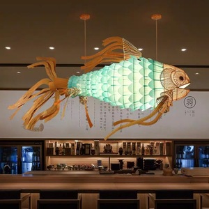 Lustre en bois en forme de poisson d'Asie du Sud-Est, long, à tête unique, pour salle à manger, hall d'hôtel, décoration - Product Image 3