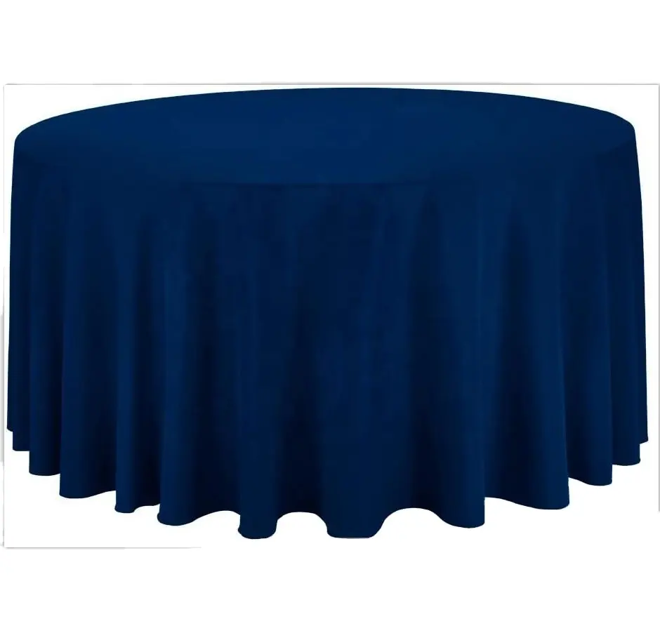 Yuvarlak masa örtüsü 120 inç lacivert yıkanabilir Polyester pamuk masa örtüsü için düğün parti