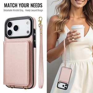 Per <span class=keywords><strong>iPhone</strong></span> 17 caso <span class=keywords><strong>con</strong></span> cordino da polso + cinturino a tracolla portafoglio in pelle di lusso RFID <span class=keywords><strong>Cover</strong></span> per <span class=keywords><strong>iPhone</strong></span> 16 17 Pro Max - Product Image 5