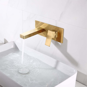 Grifo de agua fría y caliente, grifo de latón dorado con acabado cepillado, grifo de lavabo de pared con un solo mango de doble orificio montado incorporado - Product Image 2