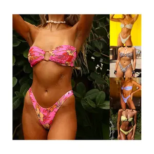 Aide 2024 Hot Sales Girls Swimwear Double-sided Sexy Print Bandeau Bikini Swimsuit for Women Bikinis & Beachwear
