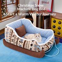 Lit pour animaux de compagnie en forme de traîneau de Noël pour chien et chat, lit pour chien en peluche confortable pour Noël, utilisation en intérieur