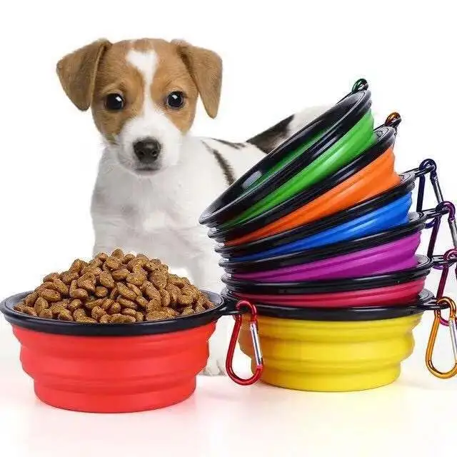 Mangkuk anjing silikon dapat dilipat makanan makanan makanan makanan makanan portabel luar ruangan perjalanan hewan peliharaan
