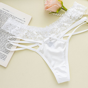 Wholesale Women <b>White</b> <b>Lace</b> Thong Panties Cross Straps Low Waist Sexy Ladies T-back Underwear Elegant Underpants with Bow - Product Image 1