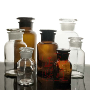 Laboratory Glass Bottles Wide Mouth Round Brown Clear With Ground Glass Stopper For Chemical Storage - Product Image 1